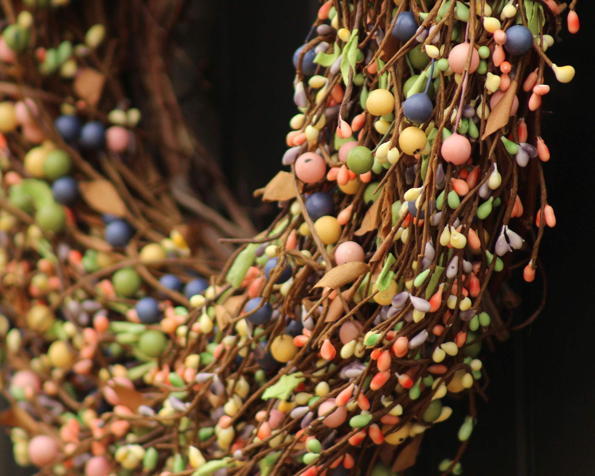 Green Pink Yellow Indigo Berry Wreath