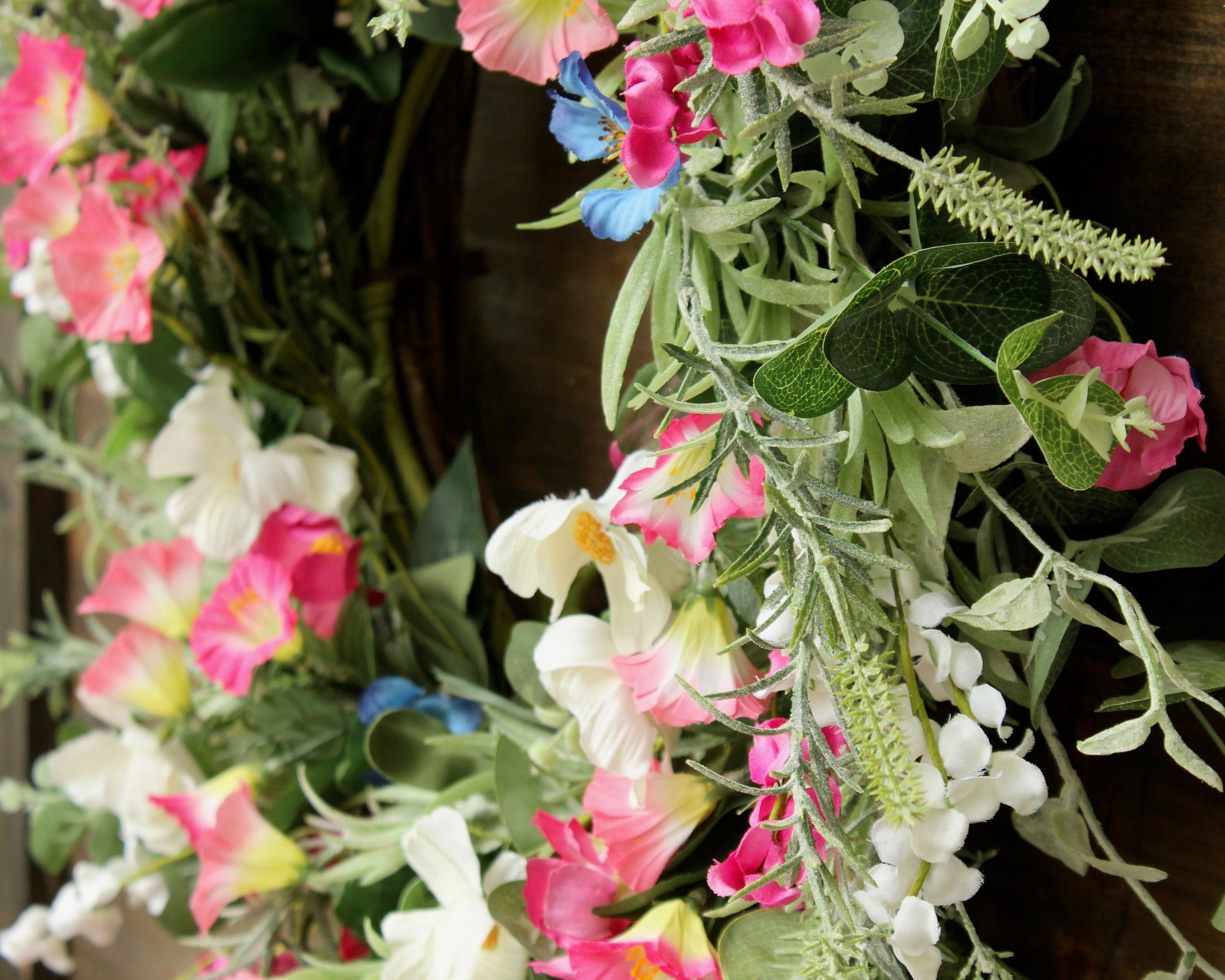 Summer Wreath - Floral Door Wreath- Farmhouse Wreath - Eucalyptus Wreath