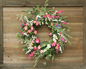 Summer Wreath - Floral Door Wreath- Farmhouse Wreath - Eucalyptus Wreath