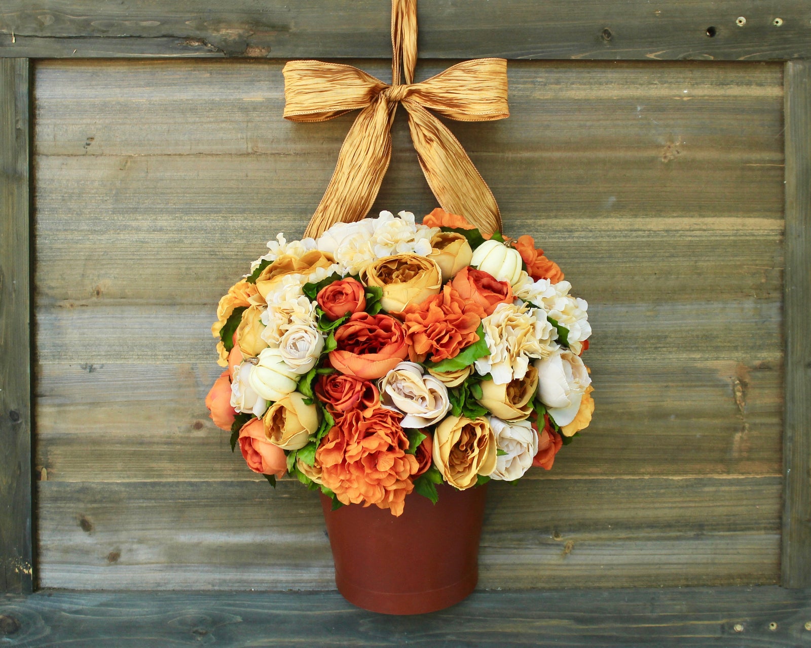 Fall Hydrangea Peony Flower Pail Door Hanger
