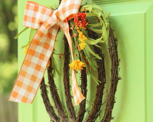 Grapevine Pumpkin Wreath with Florals