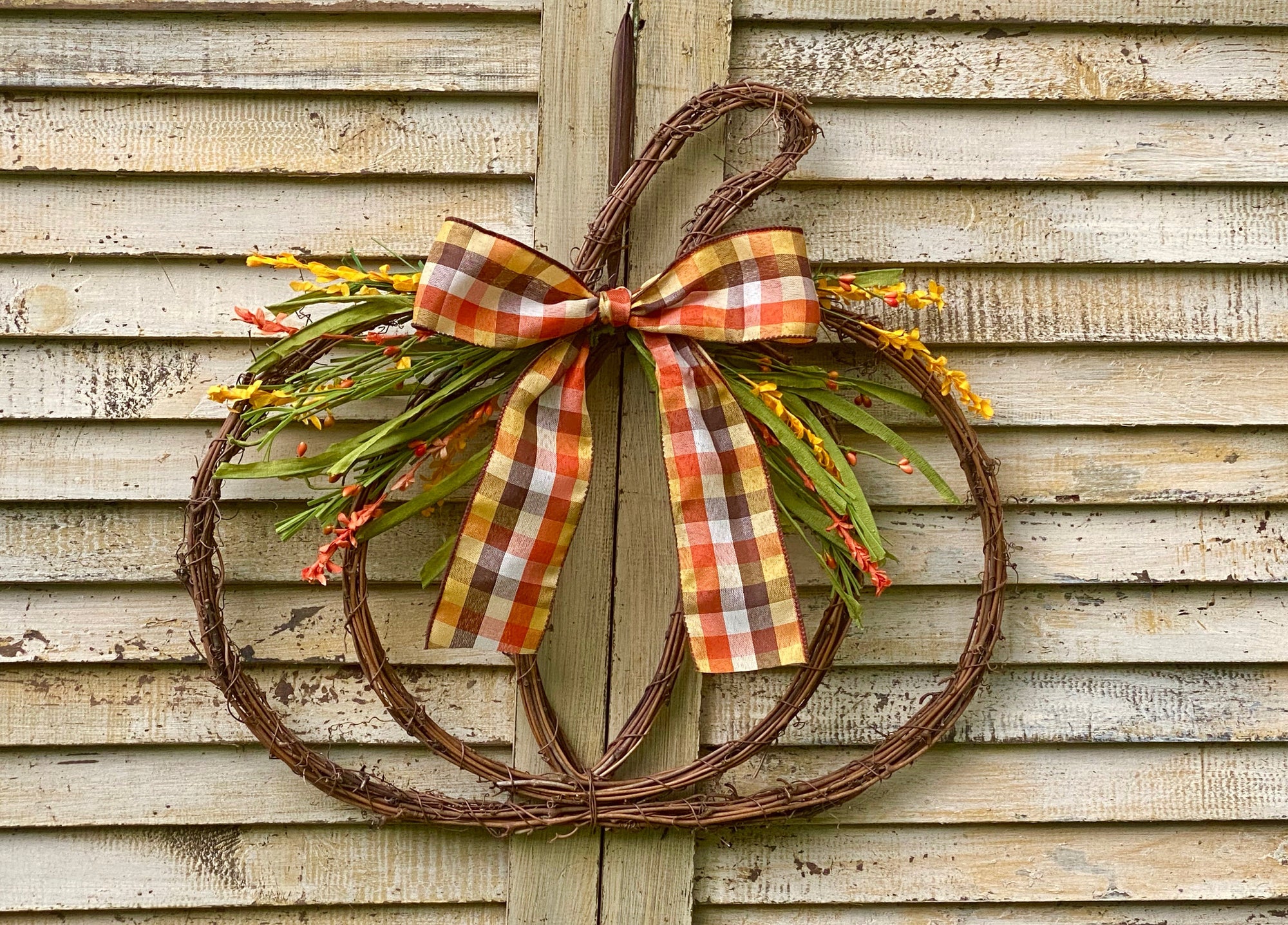 Grapevine Pumpkin Wreath with Florals