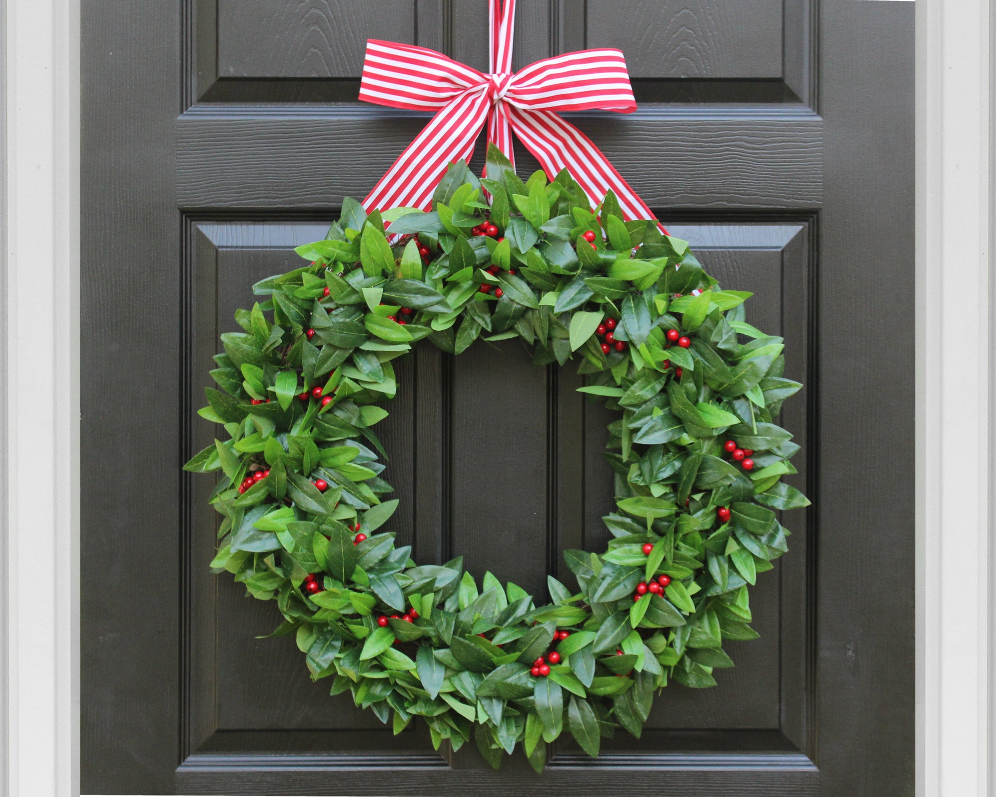 Holiday wreath, holiday decor, Christmas wreath, laurel wreath with red berries