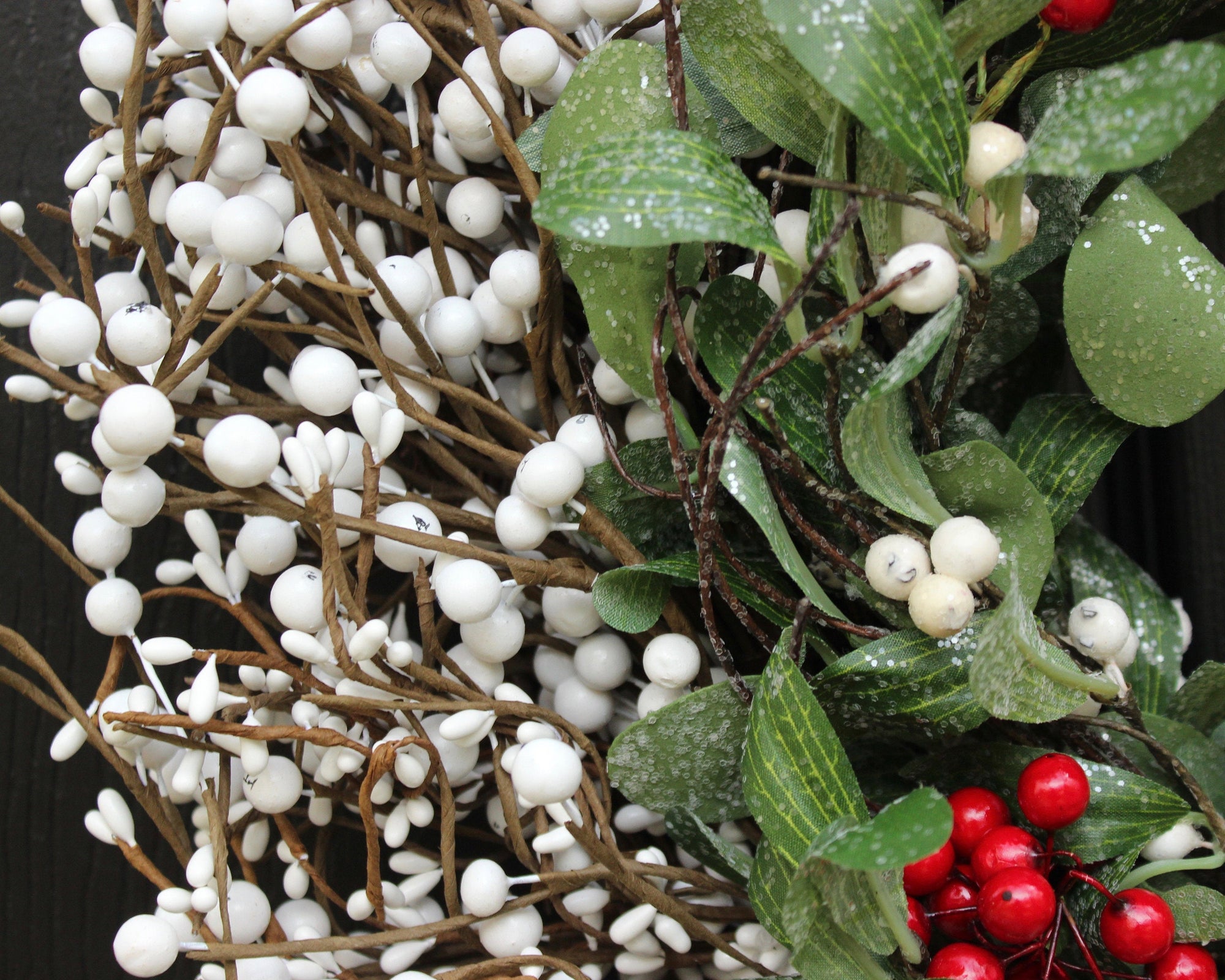 Holiday wreath, holiday decor, christmas wreath, white and green mistletoe berry wreath