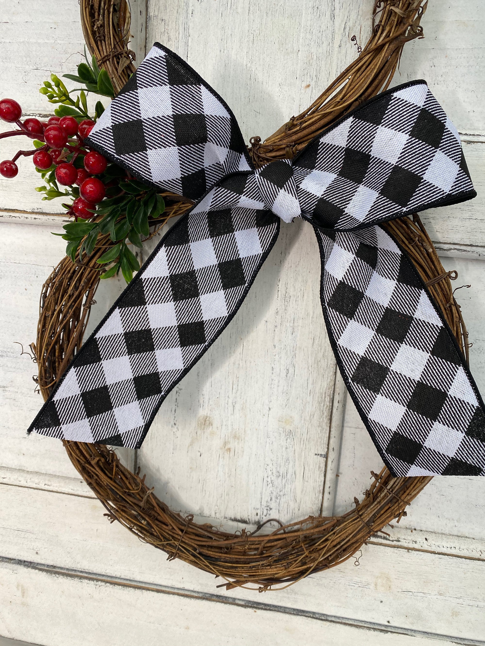 Snowman Wreath - Grapevine Snowman - Farmhouse Buffalo Check Wreath - Christmas Snowman Wreath