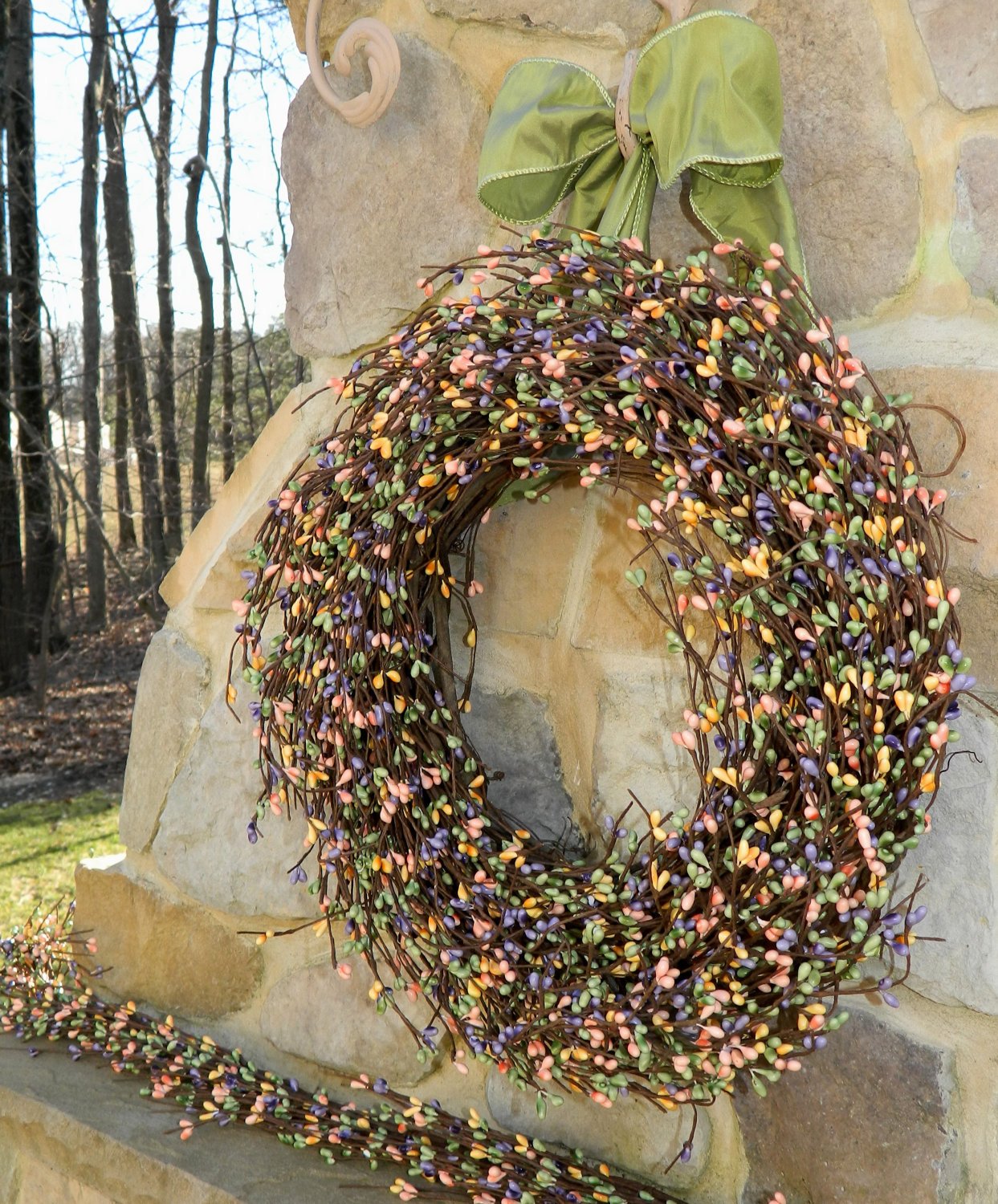 Mixed Spring Pip Berry Wreath with Bow
