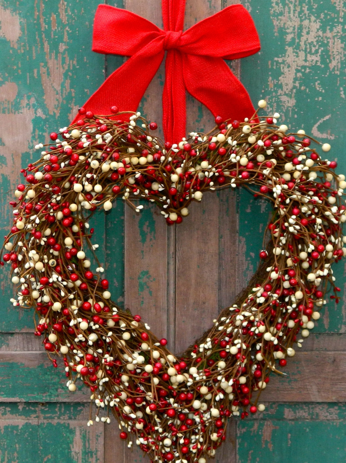 Berry Valentine Heart Wreath with Bow