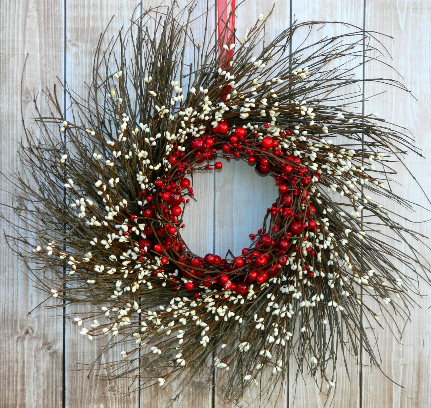 Primitive Red and Cream Berry Wreath