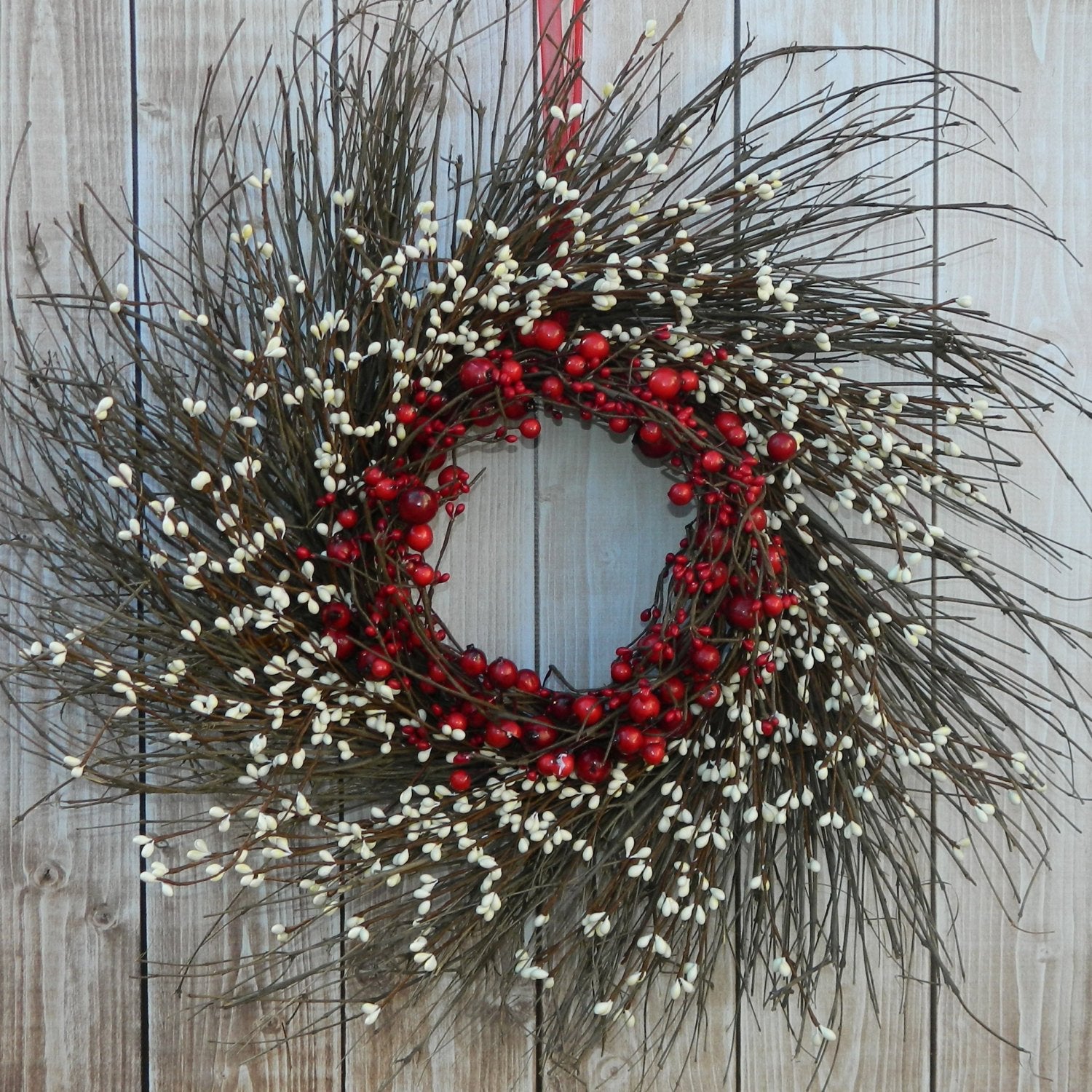 Primitive Red and Cream Berry Wreath
