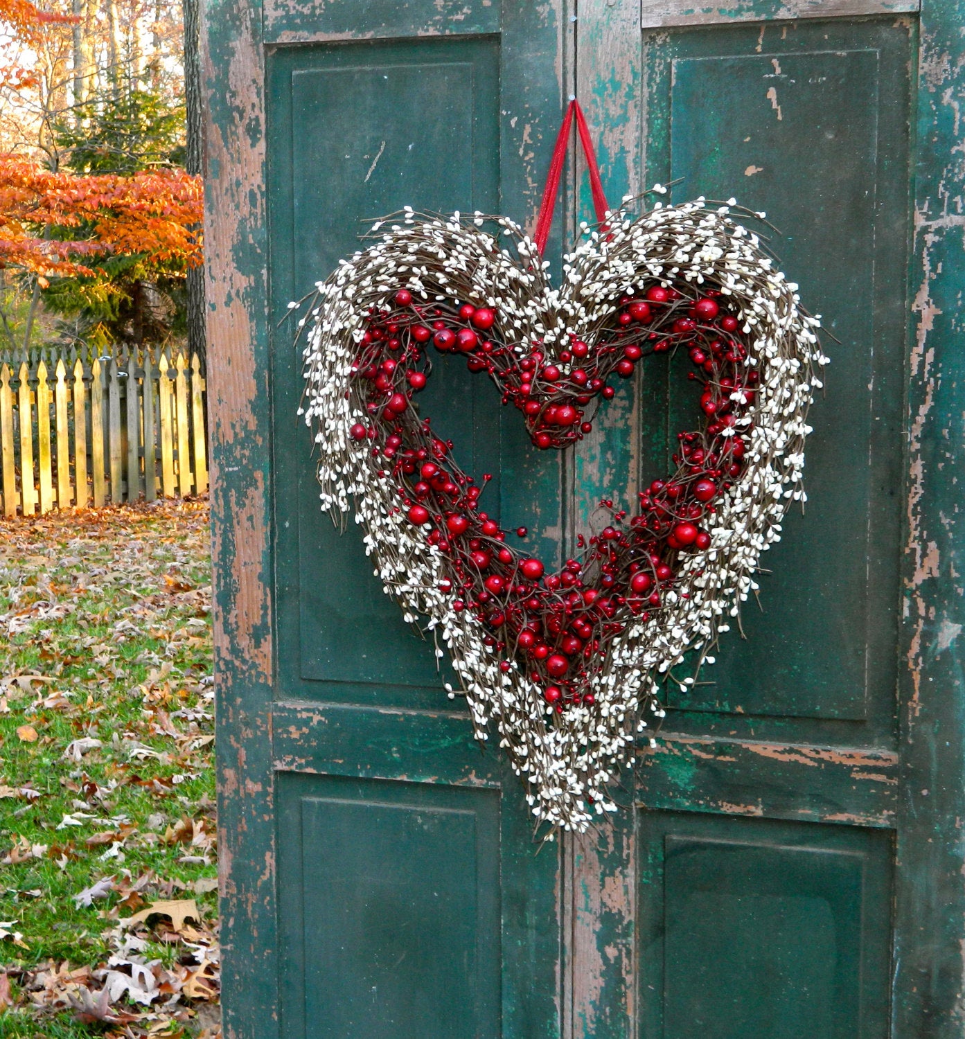 Red and Cream Heart Wreath