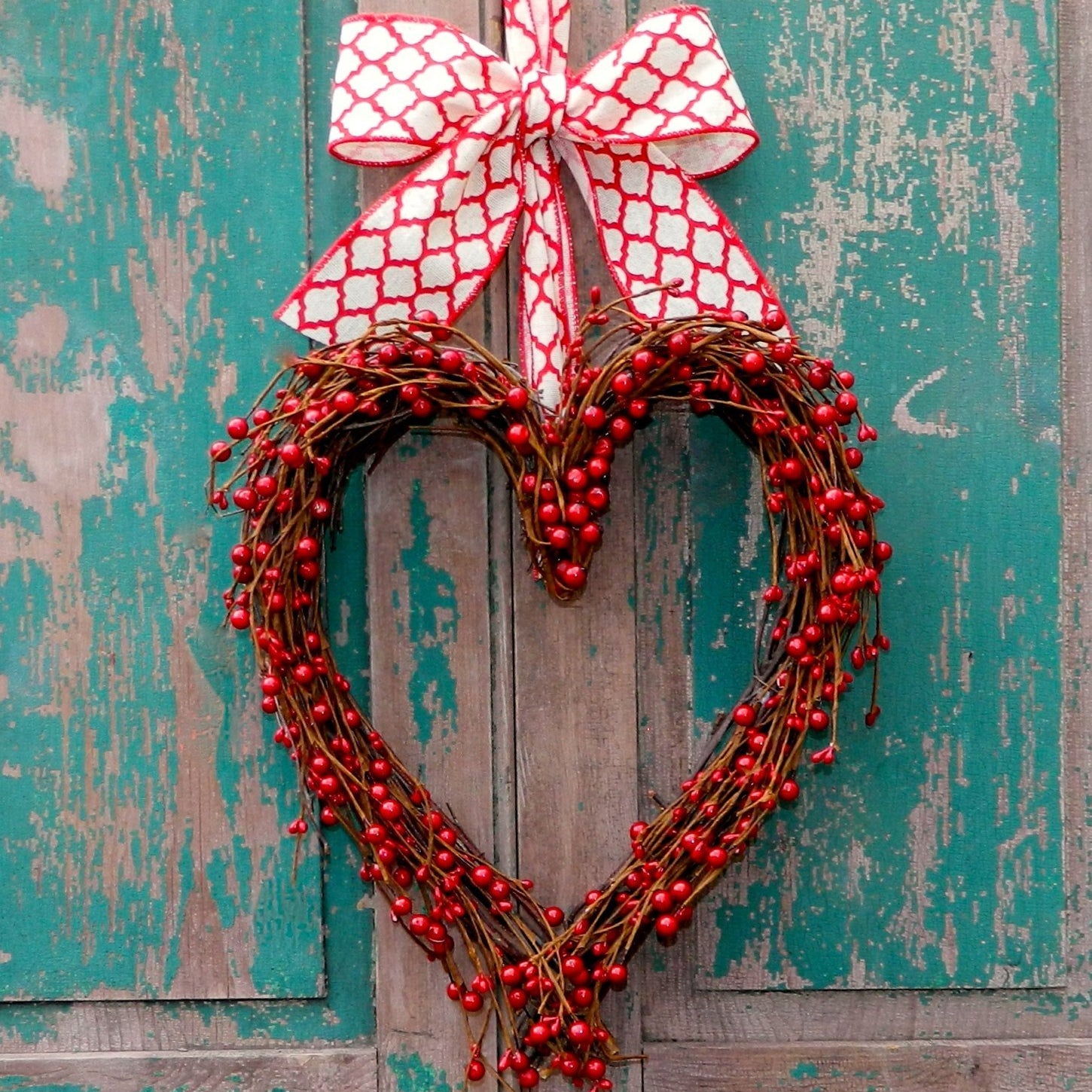 Marvelous Red Heart Wreath with Bow