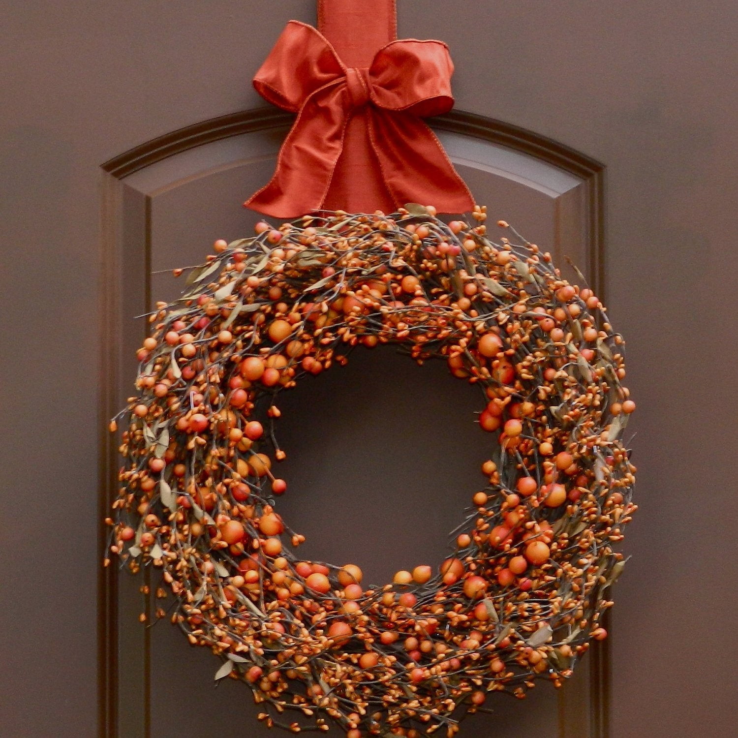 Orange Two Tone Wreath - with Bow Wreath Hanger