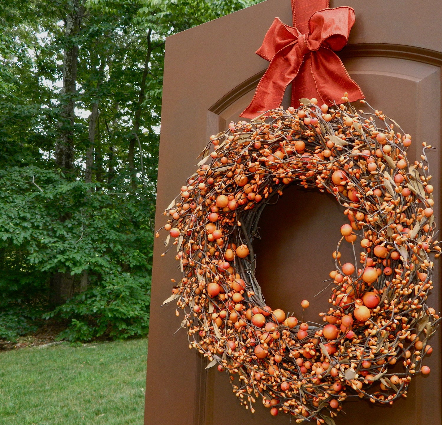 Orange Two Tone Wreath - with Bow Wreath Hanger
