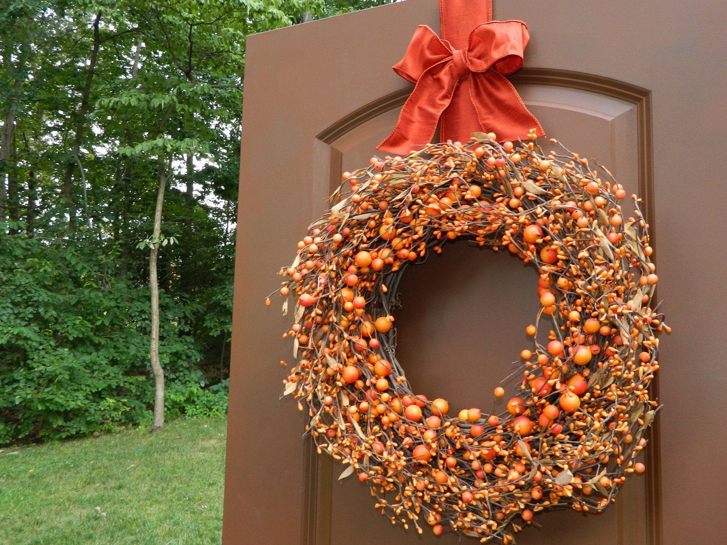 Orange Two Tone Wreath - with Bow Wreath Hanger