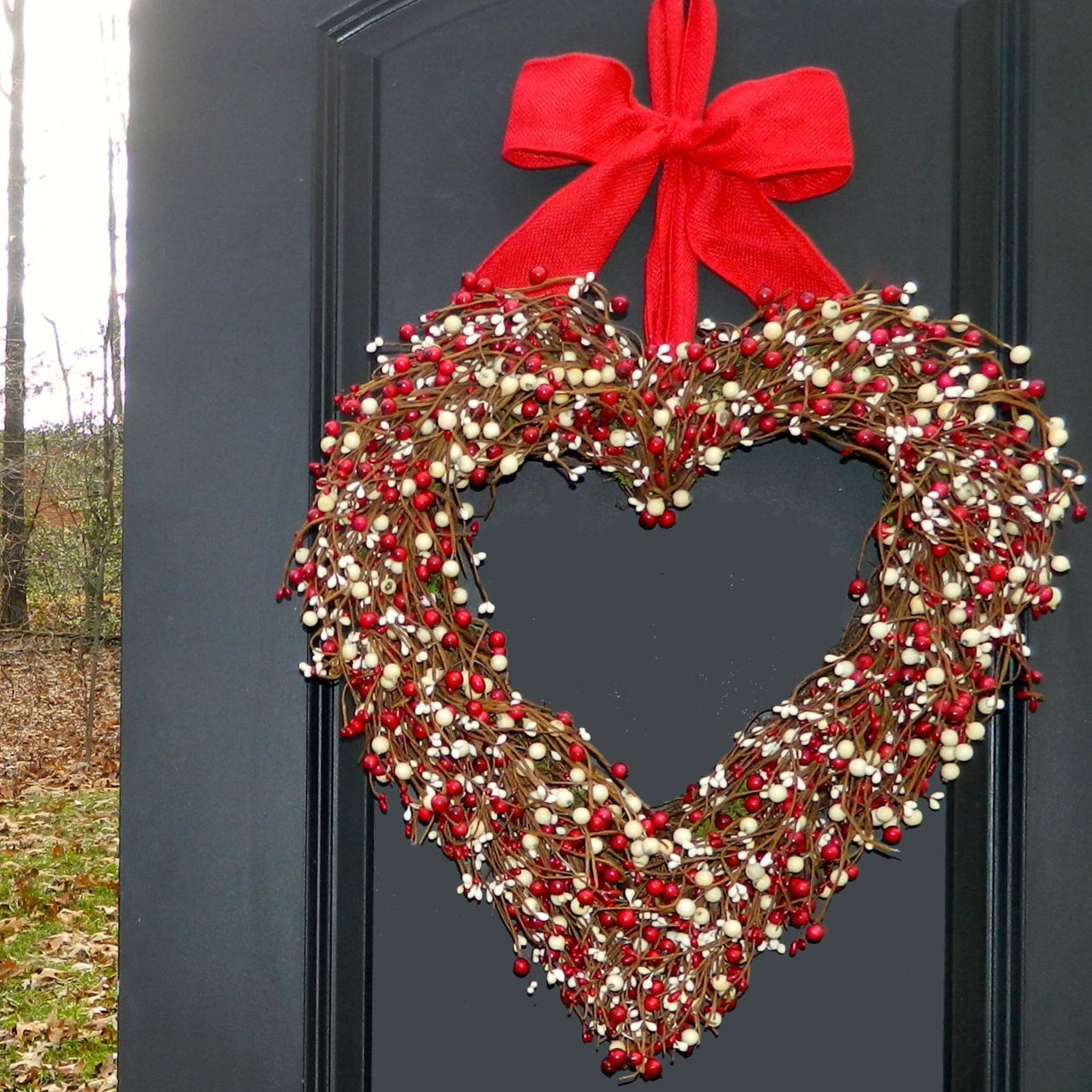 Berry Valentine Heart Wreath with Bow
