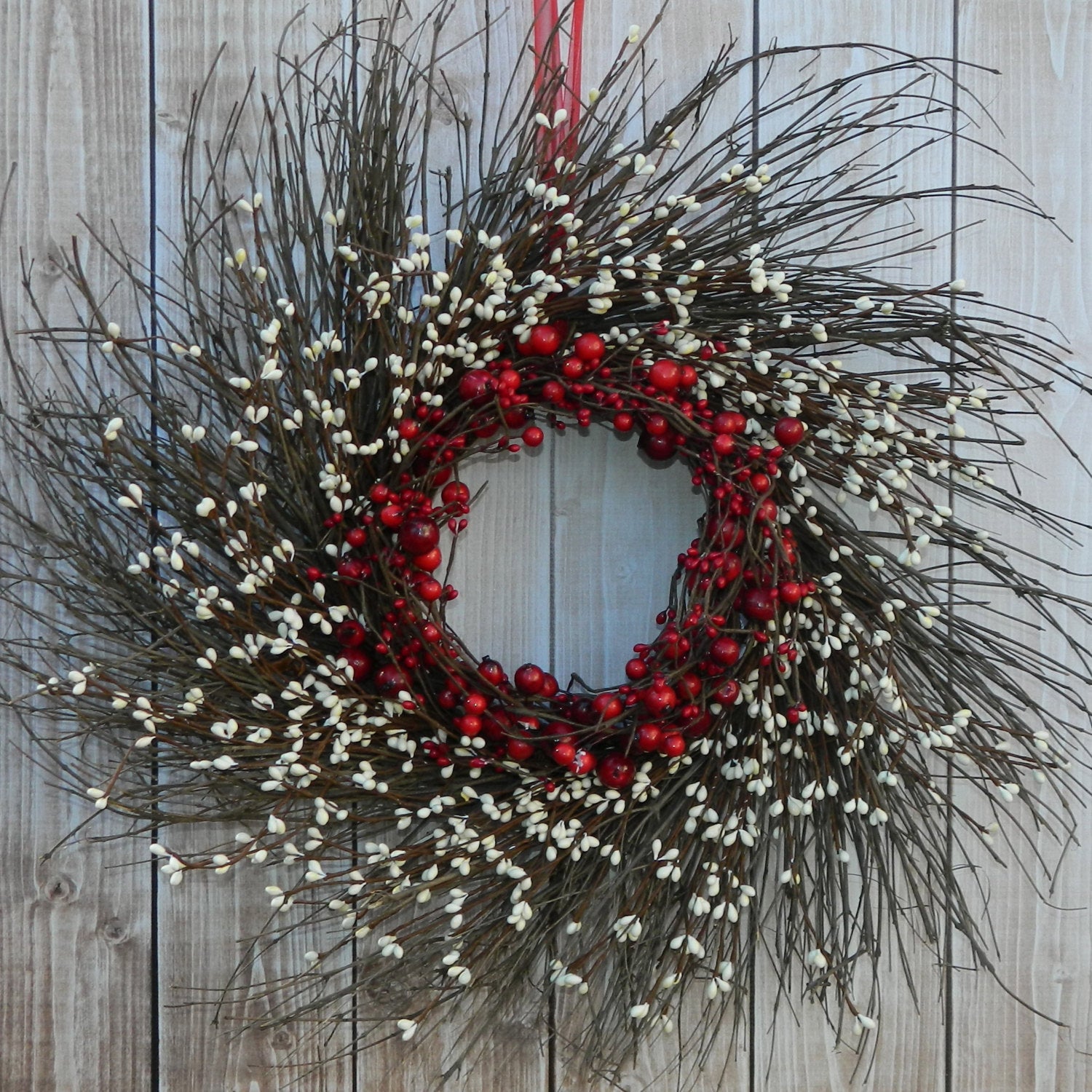 Primitive Red and Cream Berry Wreath