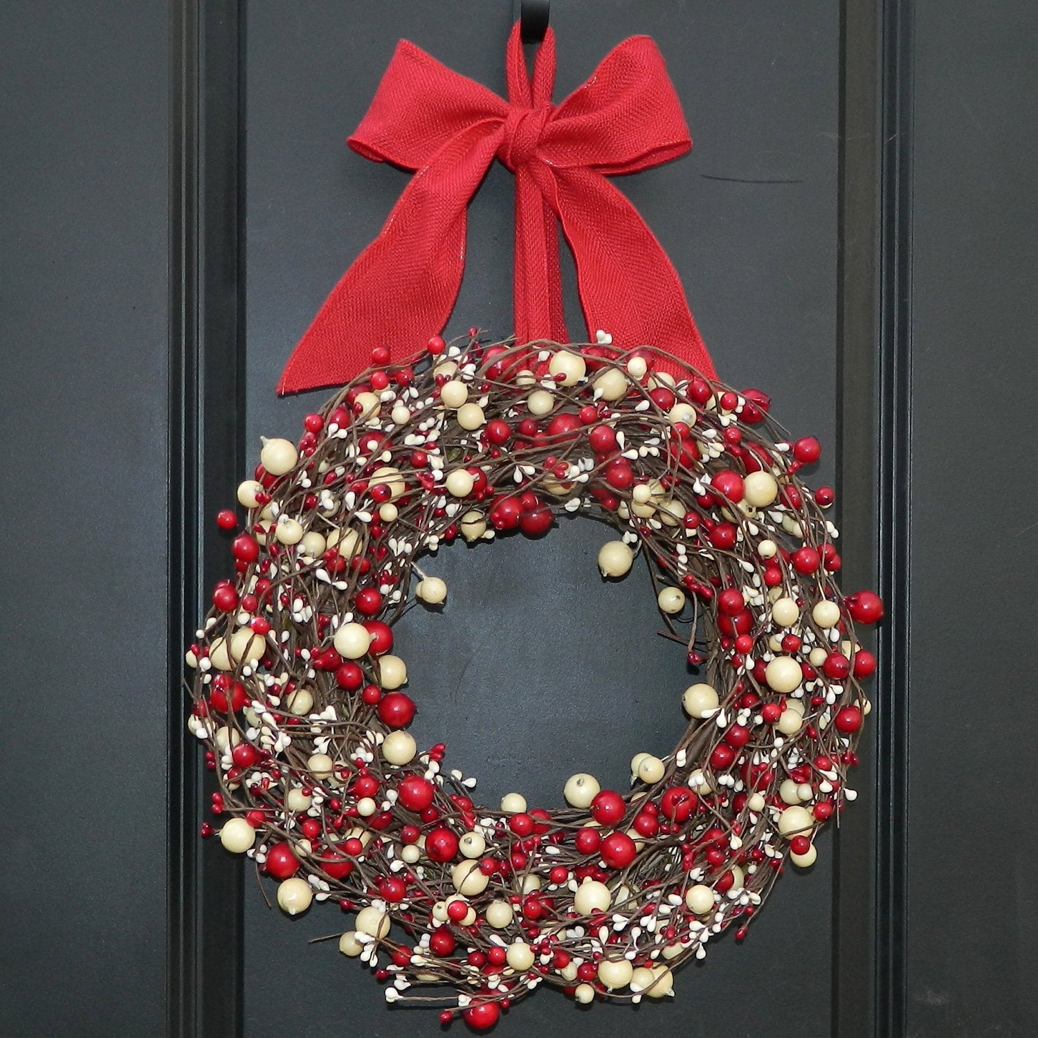 Red & Cream Combo Berry Wreath with Bow