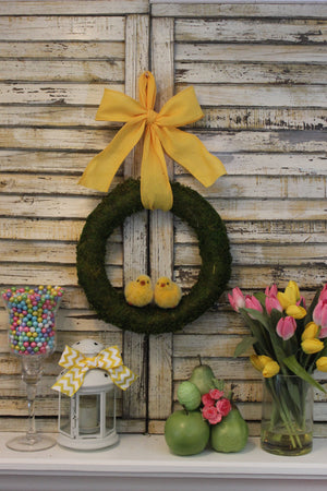Spring Wreath - Easter Wreath - Chickadee Decoration - Moss Wreath