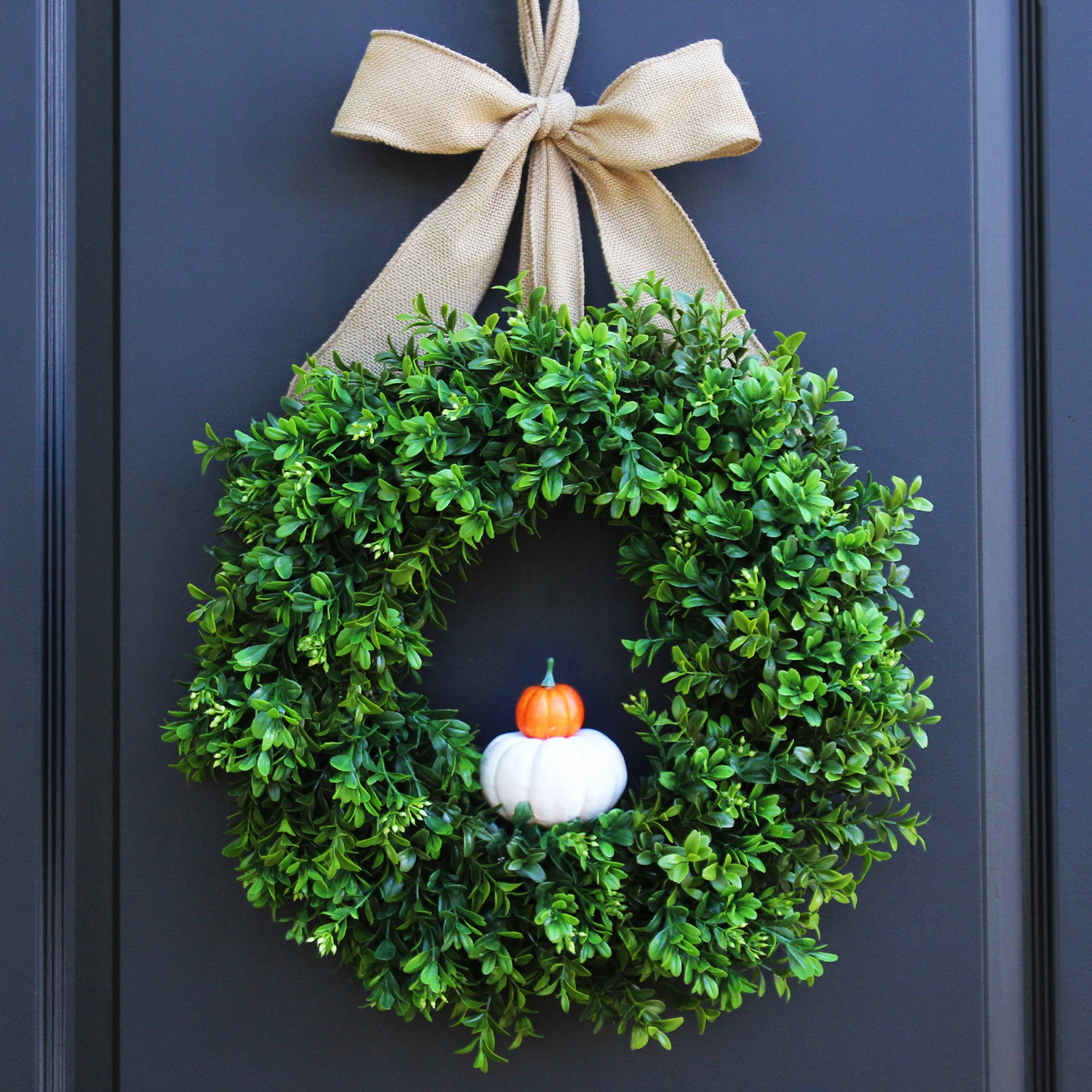Pumpkin Boxwood Wreath with Bow